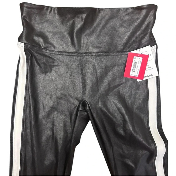 Spanx Women’s Faux Leather Very Black Side Stripe Leggings Tummy Control Size S - Picture 7 of 12